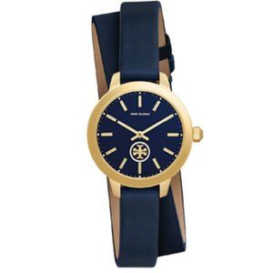 Tory Burch Women's Navy/Gold Collins Leather Wrap Strap 32mm Watch